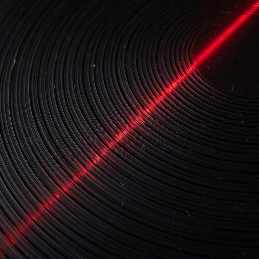 Vinyl grooves lit in red